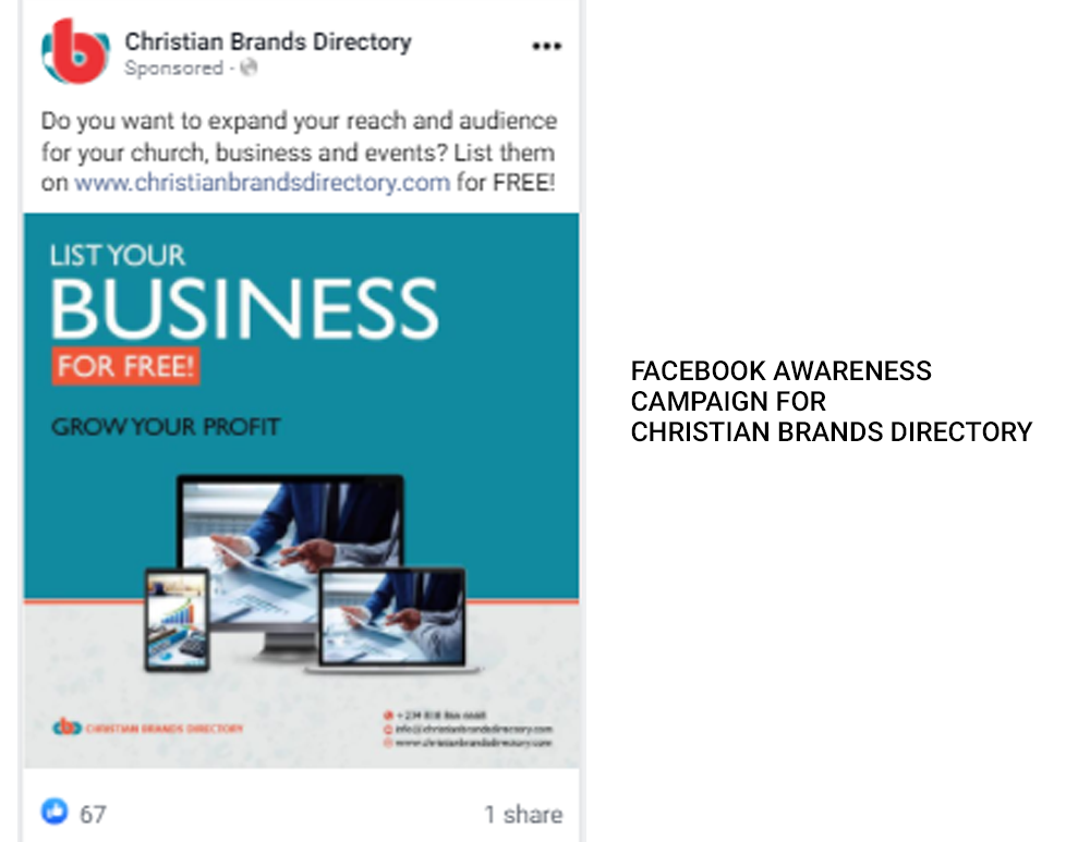 Facebook Awareness Campaign for Christian Brands Directory