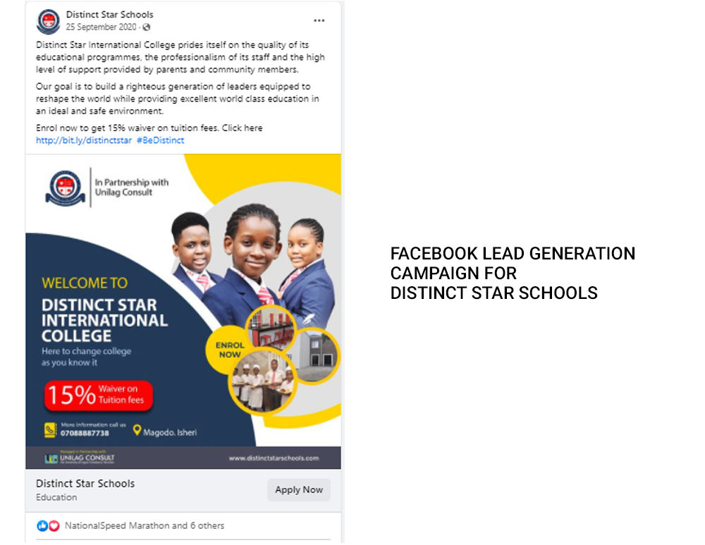 Facebook Lead Generation Campaign for Distinct Star Schools
