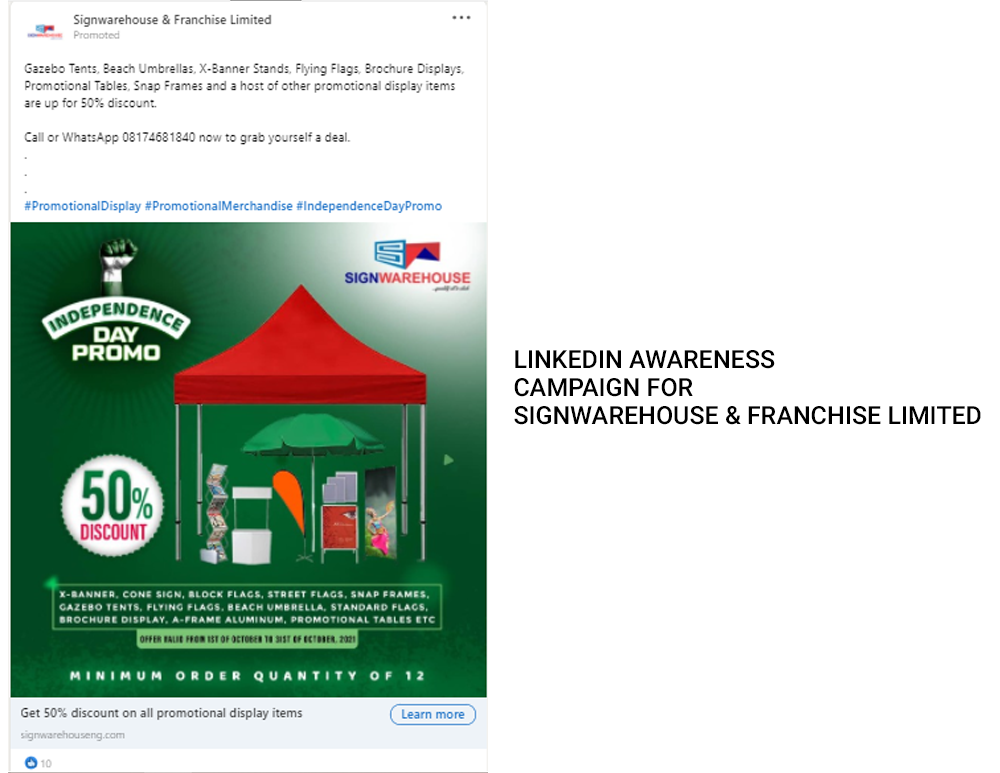 LinkedIn Awareness Campaign for Signwarehouse & Franchise Limited